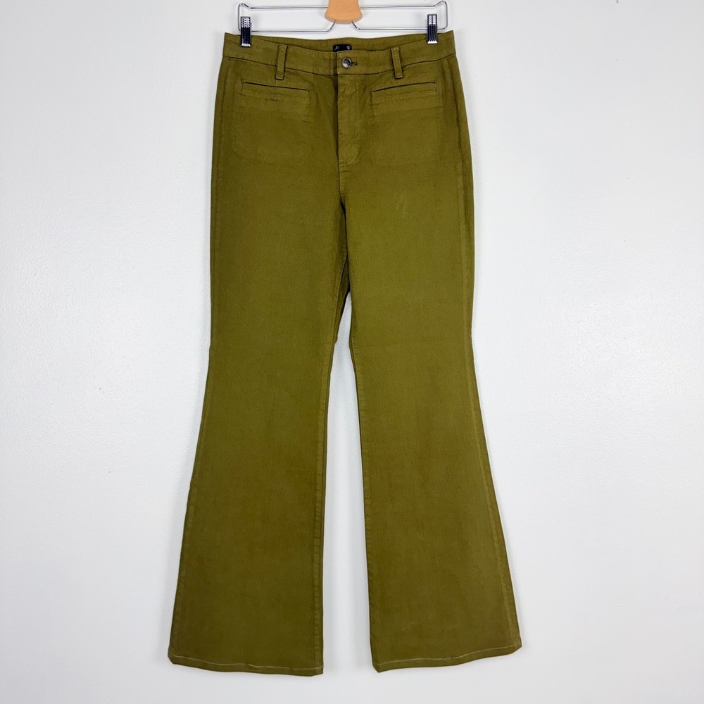 J.Crew High-Rise Flare Pants Womens 29 Tall Olive Green Stretch Cotton Twill - Picture 16 of 16